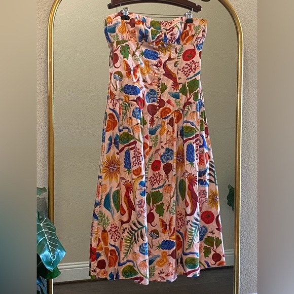 Farm Rio Bright Farm Strapless Linen Midi Dress Size L - Picture 11 of 16